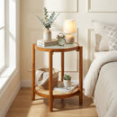 Round Side Table 2-Tier Boho End Table with Tempered Glass Top by LJGDeals