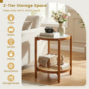 Round Side Table 2-Tier Boho End Table with Tempered Glass Top by DirectDeals