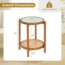 Round Side Table 2-Tier Boho End Table with Tempered Glass Top by LJGDeals