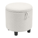 Round Storage Ottoman Linen Fabric Upholstered Footrest Stool