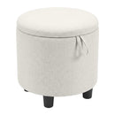 Round Storage Ottoman Linen Fabric Upholstered Footrest Stool by LJGDeals