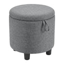 Round Storage Ottoman Linen Fabric Upholstered Footrest Stool by LJGDeals