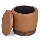 Round Storage Ottoman with Acacia Wood Frame for Living Room and Bedroom by LJGDeals
