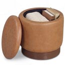 Round Storage Ottoman with Acacia Wood Frame for Living Room and Bedroom by LJGDeals