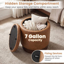Round Storage Ottoman with Acacia Wood Frame for Living Room and Bedroom by DirectDeals