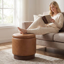Round Storage Ottoman with Acacia Wood Frame for Living Room and Bedroom by DirectDeals