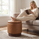 Round Storage Ottoman with Acacia Wood Frame for Living Room and Bedroom by LJGDeals