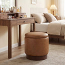 Round Storage Ottoman with Acacia Wood Frame for Living Room and Bedroom by LJGDeals