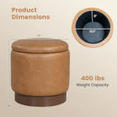 Round Storage Ottoman with Acacia Wood Frame for Living Room and Bedroom by LJGDeals