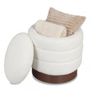 Round Storage Ottoman with Acacia Wood Frame for Living Room by LJGDeals