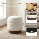 Round Storage Ottoman with Acacia Wood Frame for Living Room by LJGDeals
