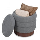 Round Storage Ottoman with Acacia Wood Frame for Living Room by LJGDeals