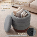 Round Storage Ottoman with Acacia Wood Frame for Living Room by LJGDeals