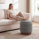 Round Storage Ottoman with Acacia Wood Frame for Living Room by LJGDeals