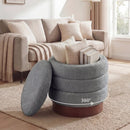 Round Storage Ottoman with Acacia Wood Frame for Living Room by LJGDeals