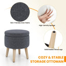 Round Storage Ottoman with Rubber Wood Legs and Adjustable Foot Pads by LJGDeals
