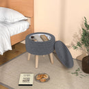 Round Storage Ottoman with Rubber Wood Legs and Adjustable Foot Pads