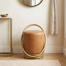 Round Vanity Stool with Gold Halo Design - Faux Leather by LJGDeals