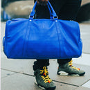 Royal Blue Leather Duffle Bag by Sole Premise
