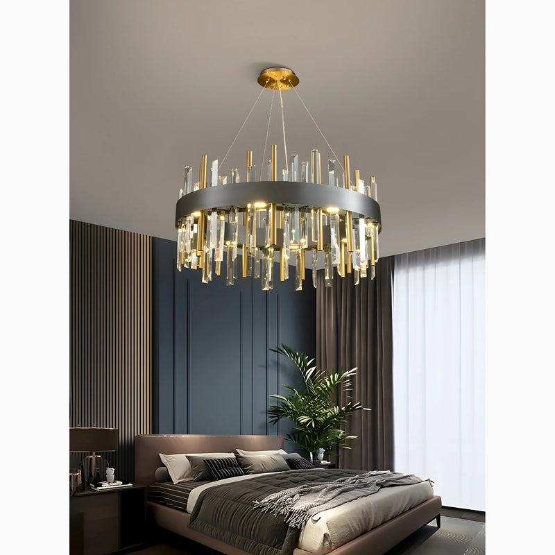 Royal Hanging Gold/Titanium/Copper Round Crystal Chandelier for Dining Room