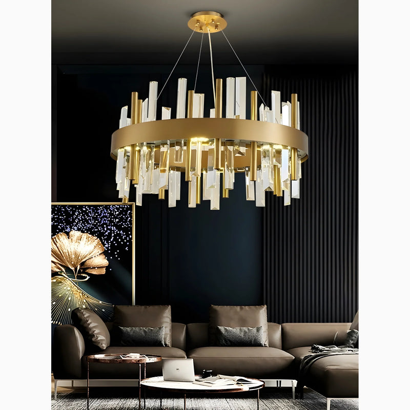 Royal Hanging Gold/Titanium/Copper Round Crystal Chandelier for Dining Room