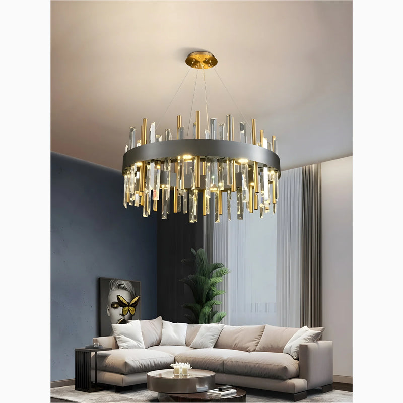 Royal Hanging Gold/Titanium/Copper Round Crystal Chandelier for Dining Room