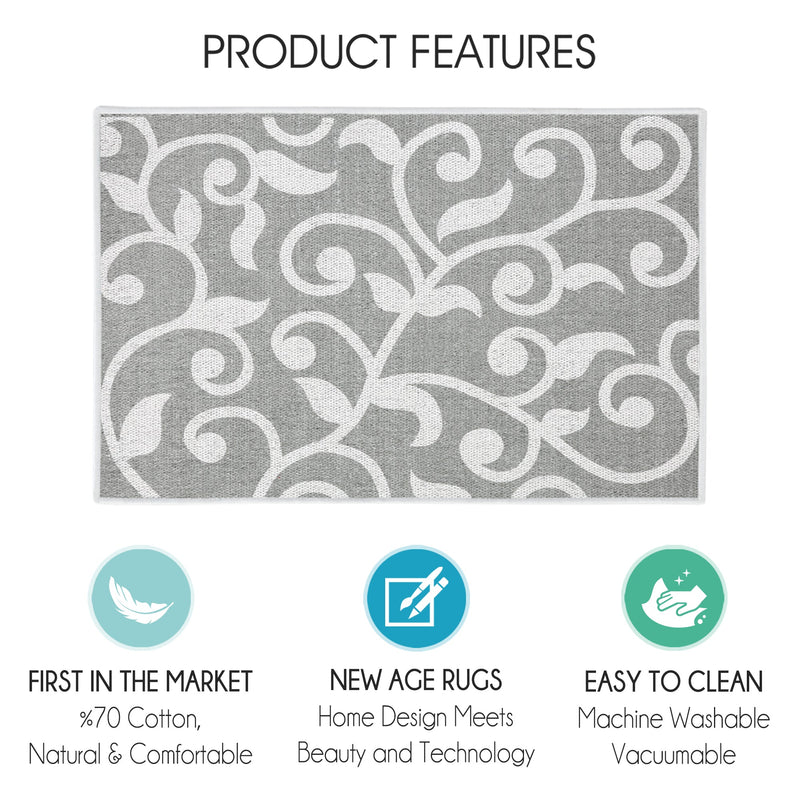 Floral Design Multipurpose Floor Mat | 20"x31" | Gray