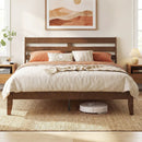 Twin Size Wood Platform Bed Frame with Slat Headboard by LJGDeals
