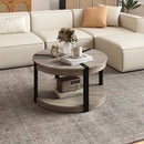 34.5" Rubber Wood 2-Tier Round Center Table with Spacious Tabletop and Storage Shelf-Gray by LJGDeals