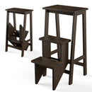 3-in-1 Rubber Wood 3 Tier Folding Step Stool Ladder Storage Shelf-Coffee by LJGDeals