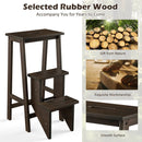 3-in-1 Rubber Wood 3 Tier Folding Step Stool Ladder Storage Shelf-Coffee by LJGDeals