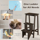 3-in-1 Rubber Wood 3 Tier Folding Step Stool Ladder Storage Shelf-Coffee by LJGDeals