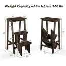 3-in-1 Rubber Wood 3 Tier Folding Step Stool Ladder Storage Shelf-Coffee by LJGDeals