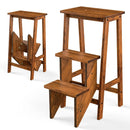 3-in-1 Rubber Wood 3 Tier Folding Step Stool Ladder Storage Shelf-Coffee by LJGDeals