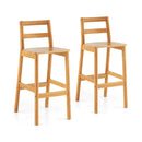 Set of 2 28 Inch Rubber Wood Armless Bar Stools with Backrest and Footrest-Natural by LJGDeals