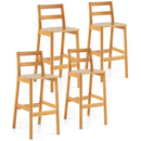 Set of 2 28 Inch Rubber Wood Armless Bar Stools with Backrest and Footrest-Natural by LJGDeals