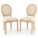Rubber Wood Kitchen French Dining Chair Set of 2 with Sponge Padding and Round Backrest-Beige