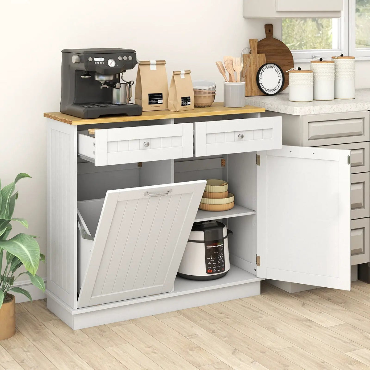 Kitchen Tilt Out Trash Cabinet with 2 Drawers and Adjustable Shelf, photo 2 of 33