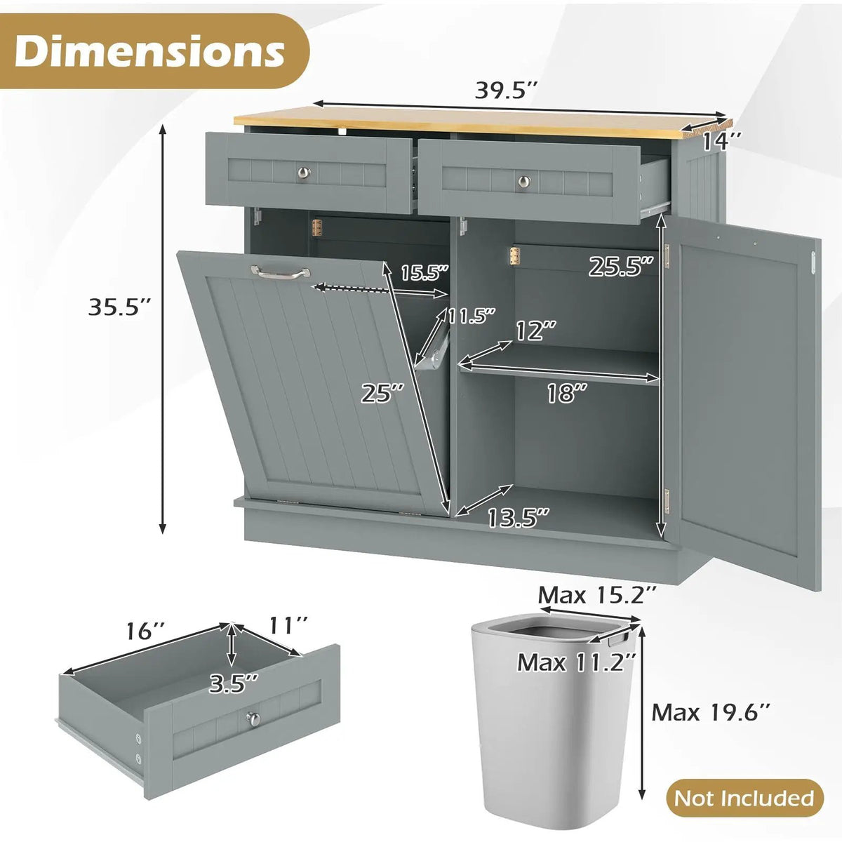 Kitchen Tilt Out Trash Cabinet with 2 Drawers and Adjustable Shelf, photo 20 of 33
