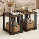 Rubber Wood Side Table Set of 2 with 2-Layer Storage Shelves and Metal Frame-Walnut by LJGDeals