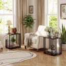 Rubber Wood Side Table Set of 2 with 2-Layer Storage Shelves and Metal Frame-Walnut by LJGDeals