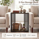 Rubber Wood Side Table Set of 2 with 2-Layer Storage Shelves and Metal Frame-Walnut by LJGDeals