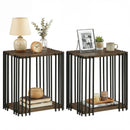 Rubber Wood Side Table Set of 2 with 2-Layer Storage Shelves and Metal Frame-Walnut by LJGDeals