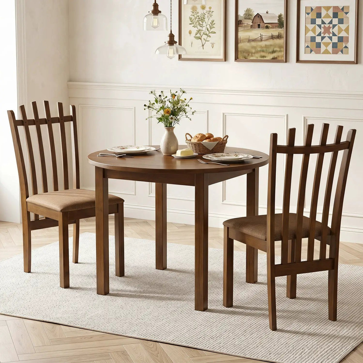 Rubber Wood Slat Back Dining Chairs Set of 2 - Brown
