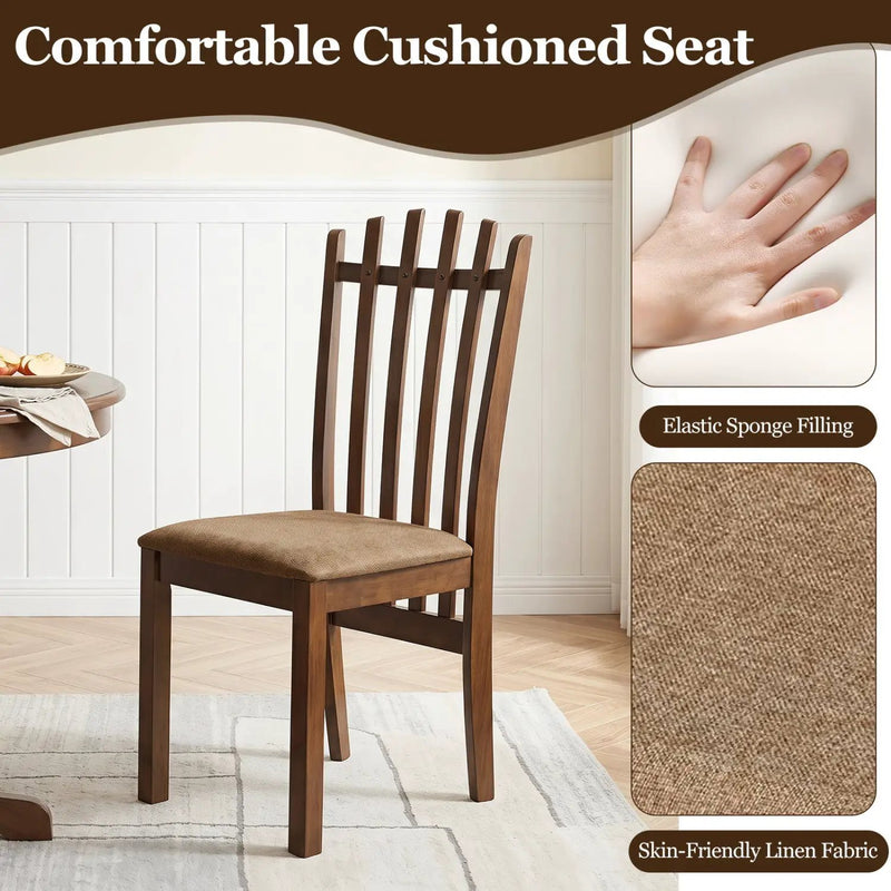 Rubber Wood Slat Back Dining Chairs Set of 2 - Brown, photo 6 of 7