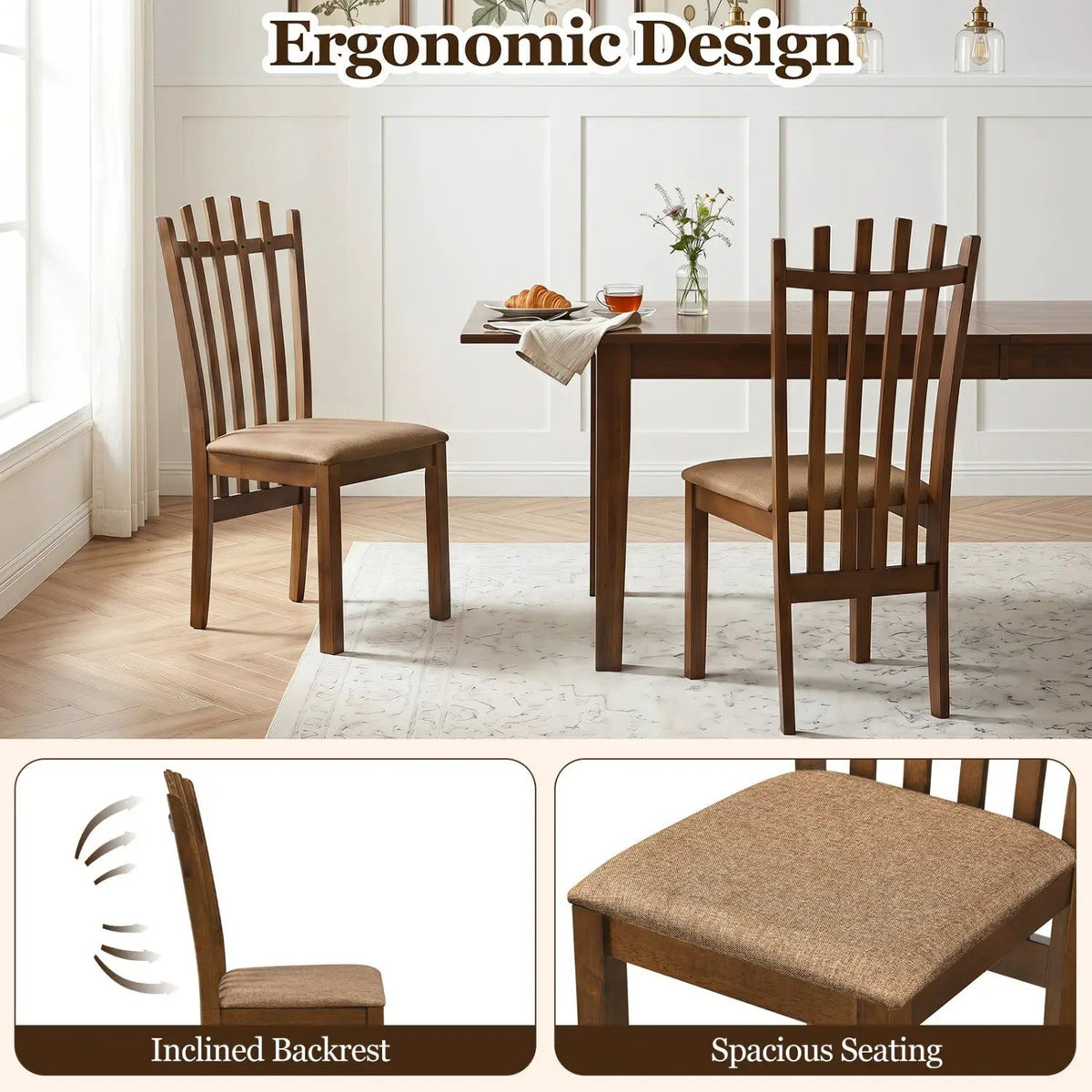 Rubber Wood Slat Back Dining Chairs Set of 2 - Brown, photo 7 of 7