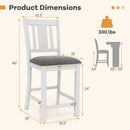 Rubber Wooden Bar Stools Set of 2 with Ergonomic Back and Comfortable Linen Cushion-White