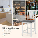 Rubber Wooden Bar Stools Set of 2 with Ergonomic Back and Comfortable Linen Cushion-White by LJGDeals