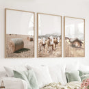 Rustic Fall Set of 3 Posters. Wooden Barn, Cows, Hay Bales by Wall Art Set