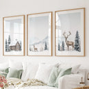 Snowy Deer Wall Art Set of 3. Winter Woodland Prints by Wall Art Set